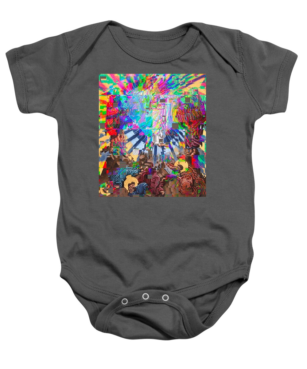 Abstract Baby Onesie featuring the painting Glitch Transfiguration by Kelly Latimore