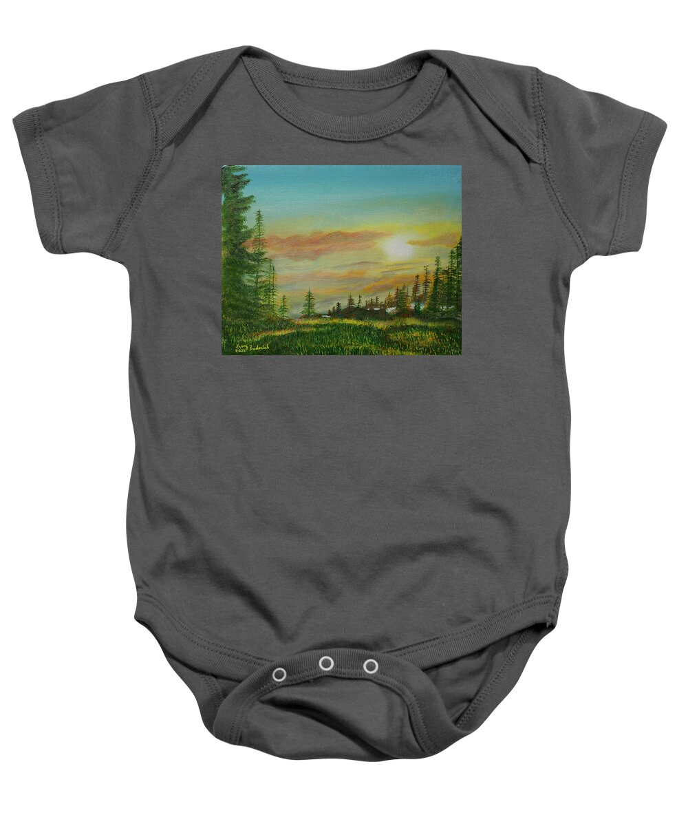 Sunrise Landscape Baby Onesie featuring the painting Gloden Morning by Terry Frederick
