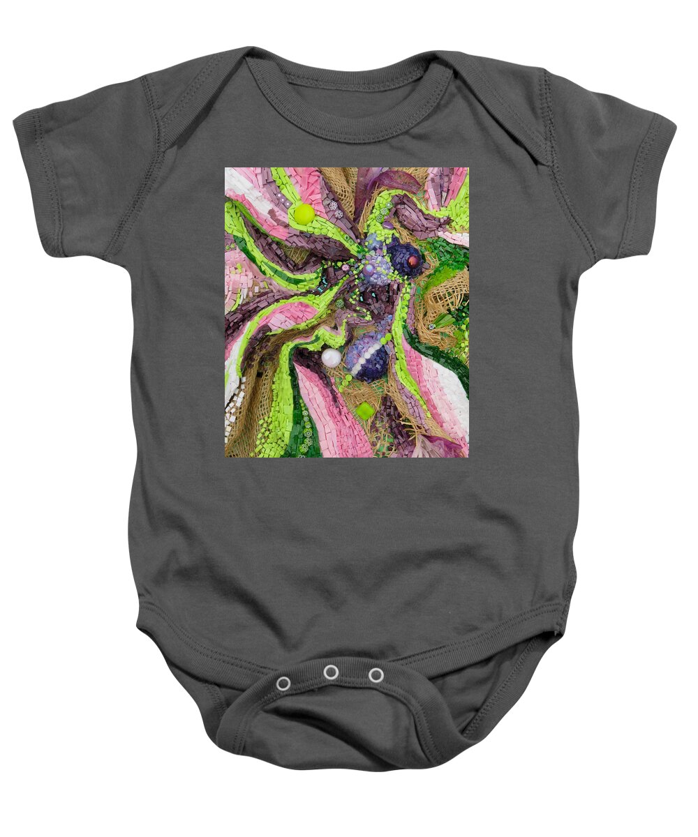 Mosaic Baby Onesie featuring the glass art Go with the flow mosaic by Adriana Zoon