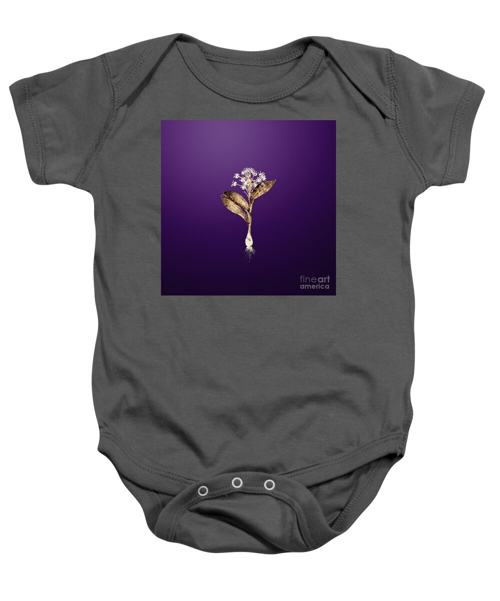 Gold Baby Onesie featuring the painting Gold Pygmy Hyacinth on Royal Purple n.02476 by Holy Rock Design