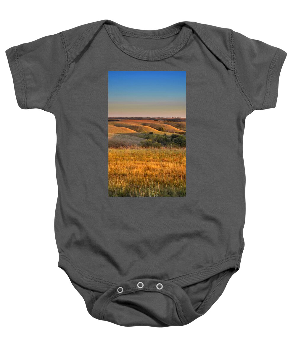 Flint Hills Baby Onesie featuring the photograph Golden Hour on Tully Hill Road by Rod Seel