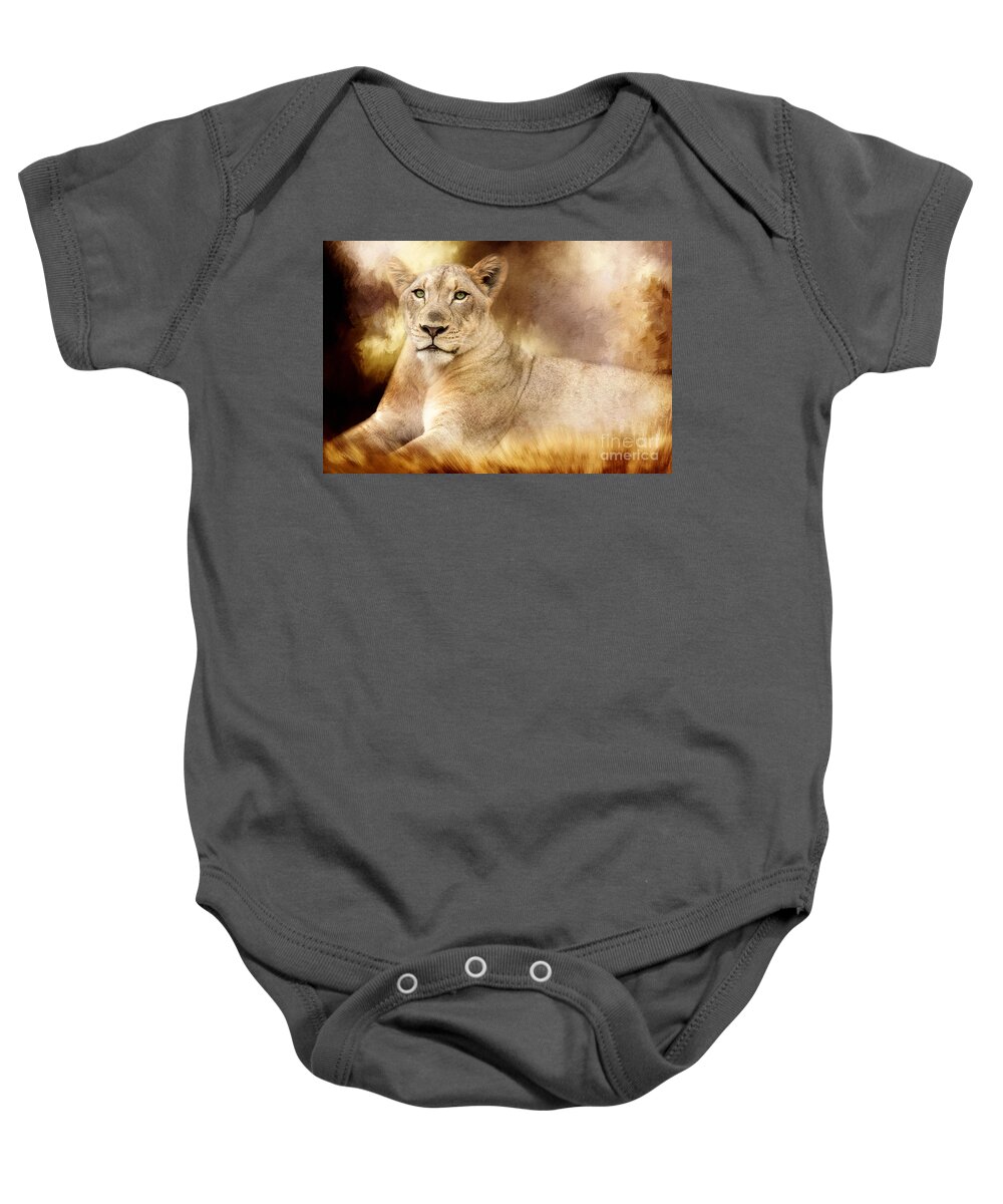 Lioness Baby Onesie featuring the photograph Golden Plains Lioness by Ed Taylor