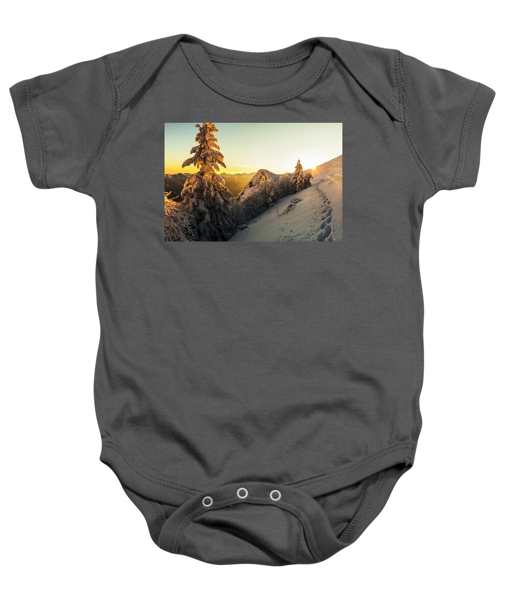 Balkan Mountains Baby Onesie featuring the photograph Golden Winter by Evgeni Dinev
