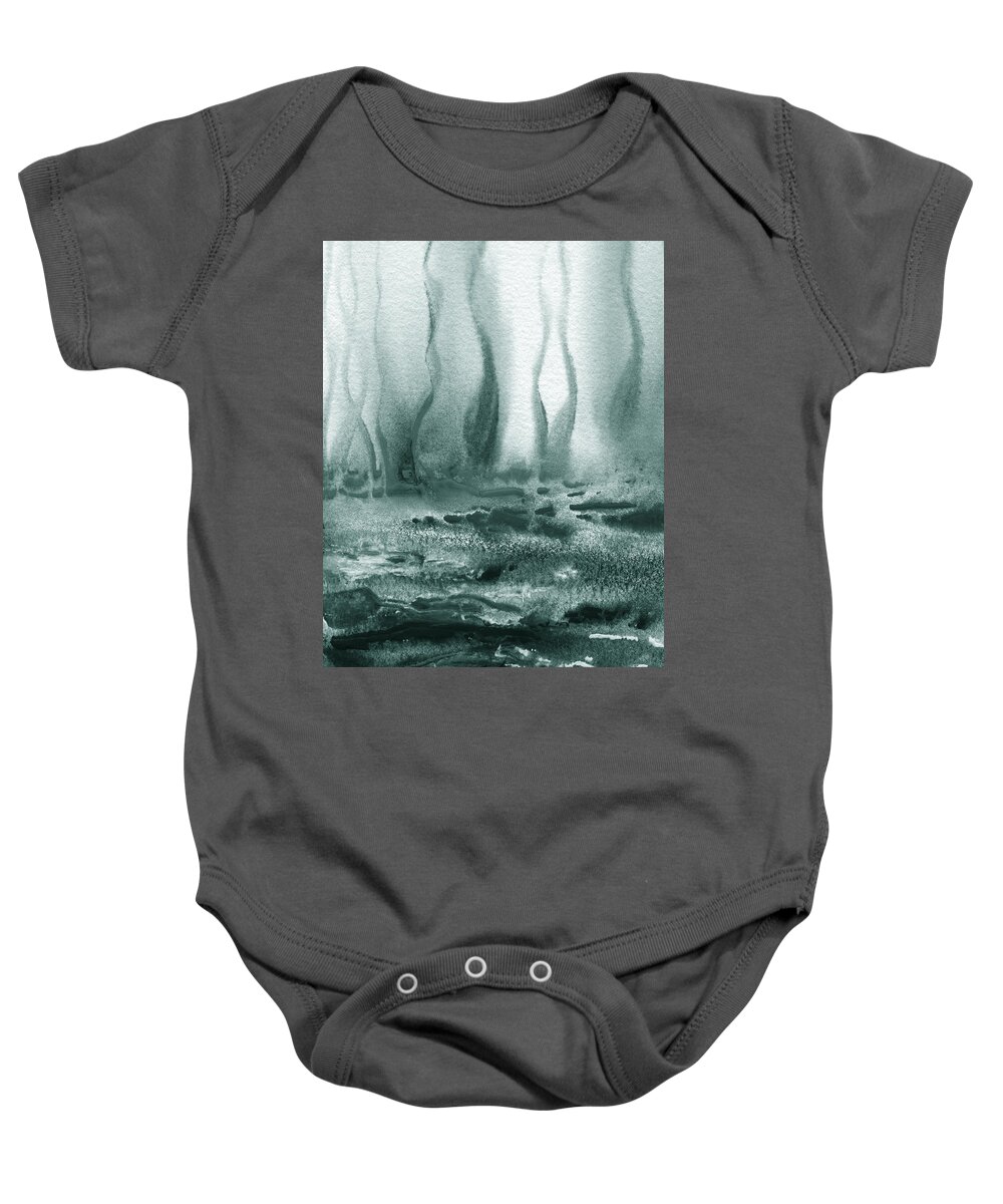 Gray Baby Onesie featuring the painting Gray Peaceful Waves And Seaweed Under The Sea by Irina Sztukowski
