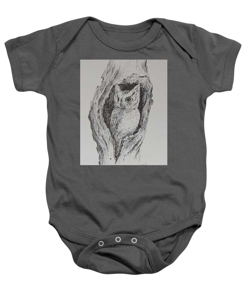 Owl Baby Onesie featuring the drawing Great Horned Owl by ML McCormick