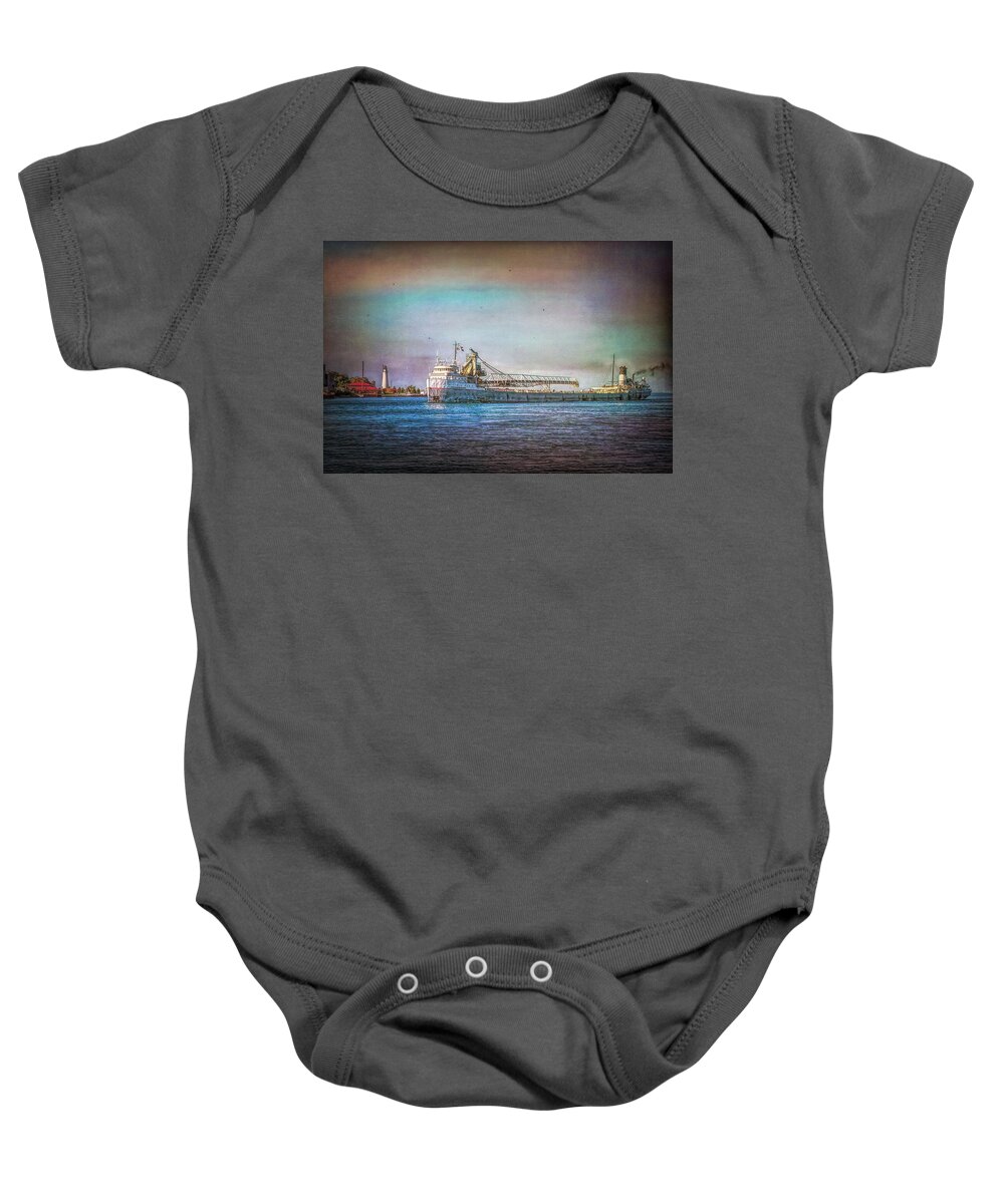 Cargo Ship Baby Onesie featuring the photograph Great Lakes Freighter by Tatiana Travelways