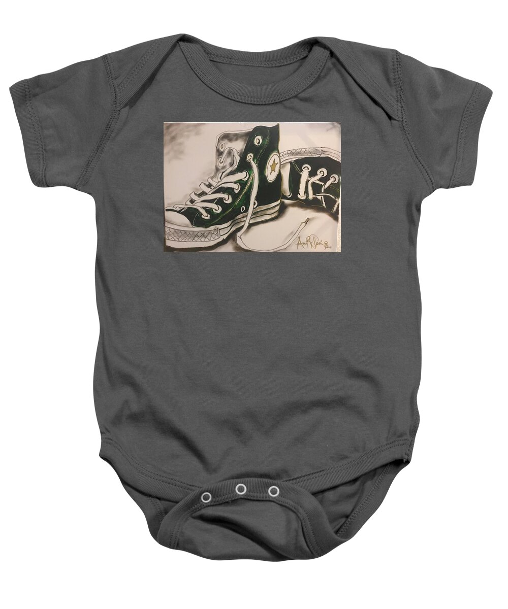  Baby Onesie featuring the mixed media Green by Angie ONeal