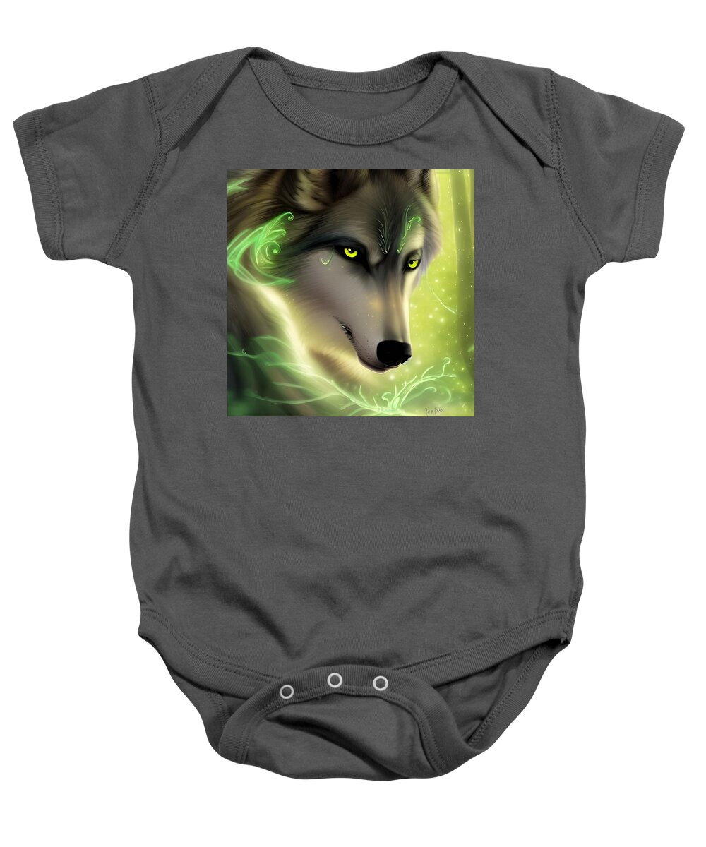 Digital Baby Onesie featuring the digital art Green-Eyed Wolf by Beverly Read