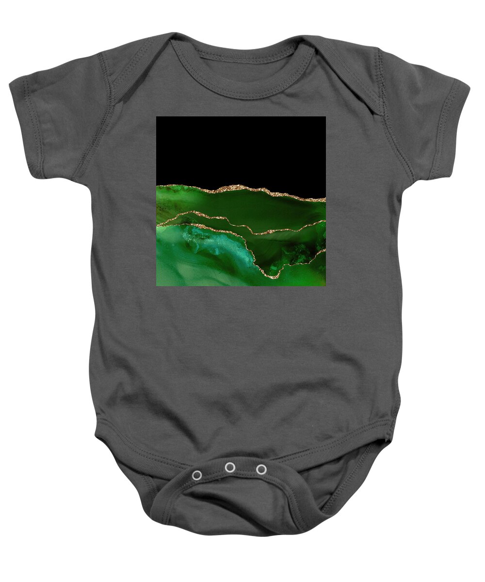 Watercolor Baby Onesie featuring the digital art Green Gold Agate Texture 07 by Aloke Design