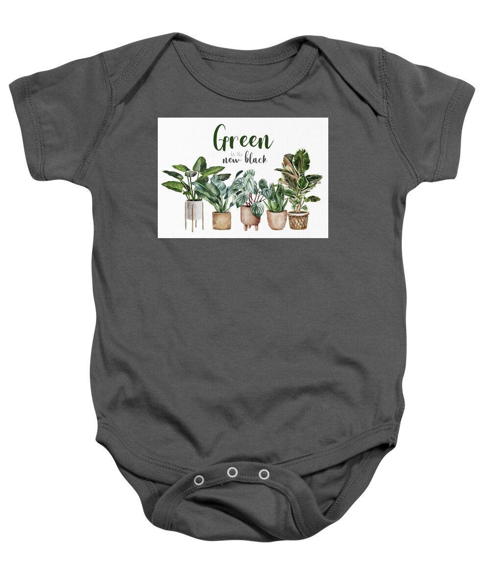 Plant Mom Baby Onesie featuring the digital art Green Is The New Black by Sambel Pedes