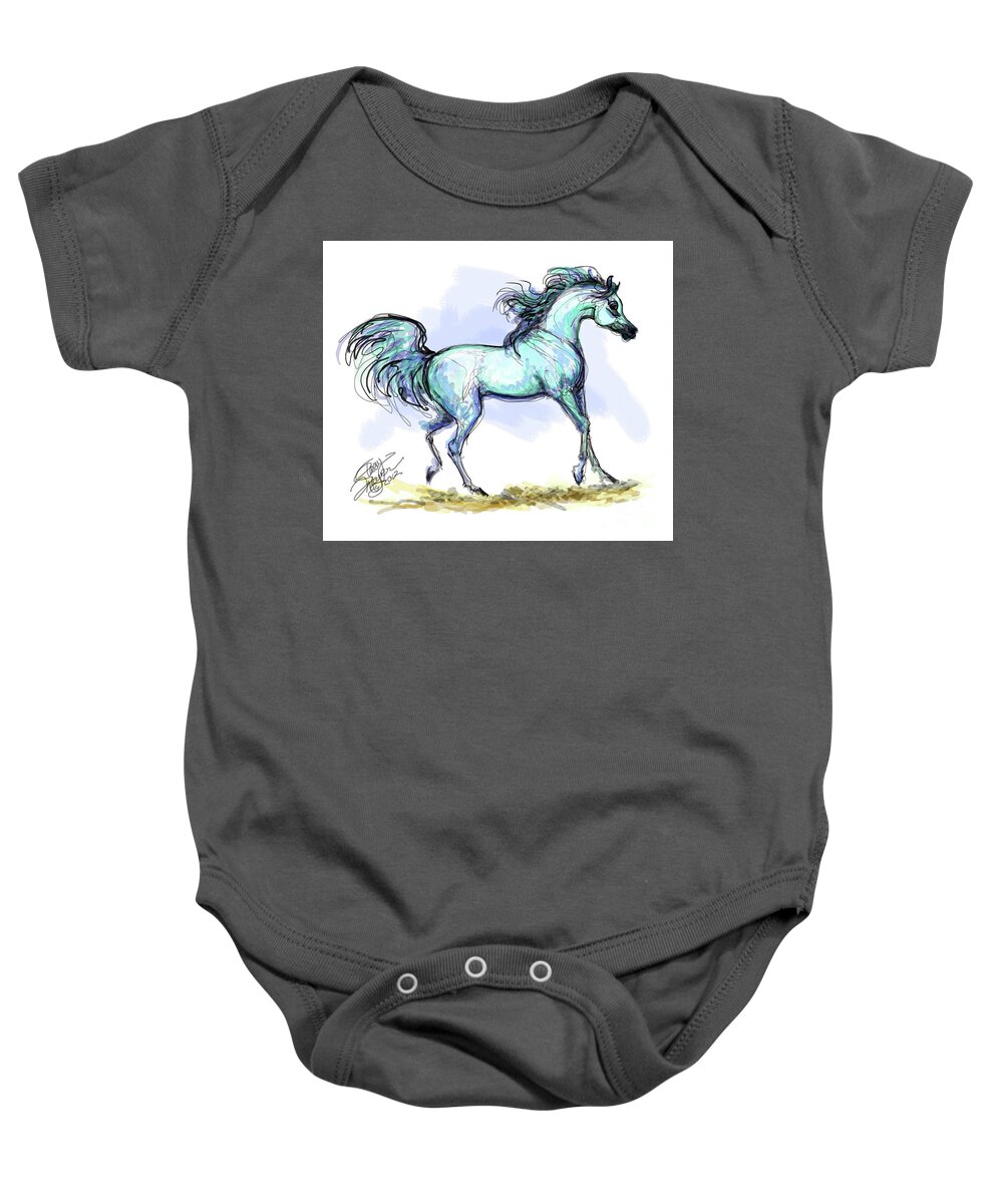 Equestrian Art Baby Onesie featuring the digital art Grey Arabian Stallion Watercolor by Stacey Mayer by Stacey Mayer