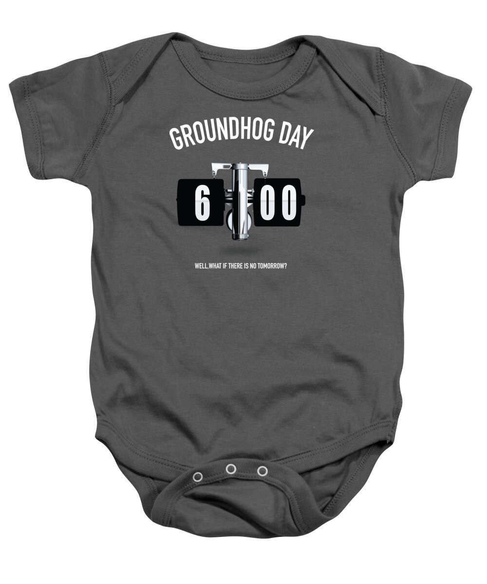 Groundhog Day Baby Onesie featuring the digital art Groundhog Day - Alternative Movie Poster by Movie Poster Boy