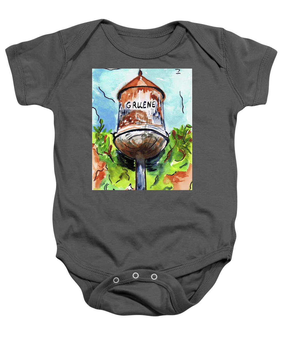 Water Tower Baby Onesie featuring the painting Gruene Tower by Genevieve Holland