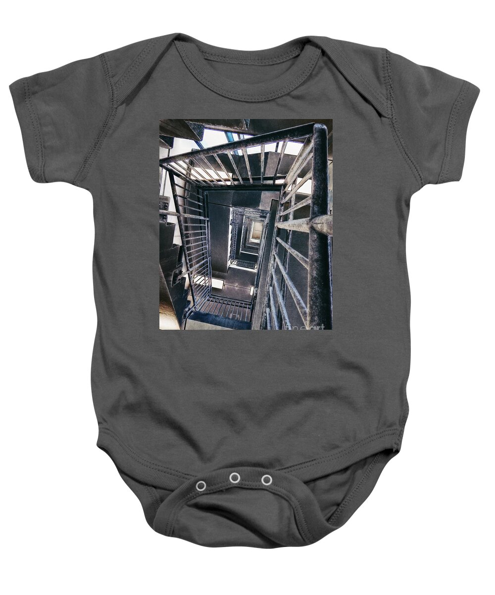 Parking Structure Baby Onesie featuring the photograph Grunge Stairwell by Phil Perkins