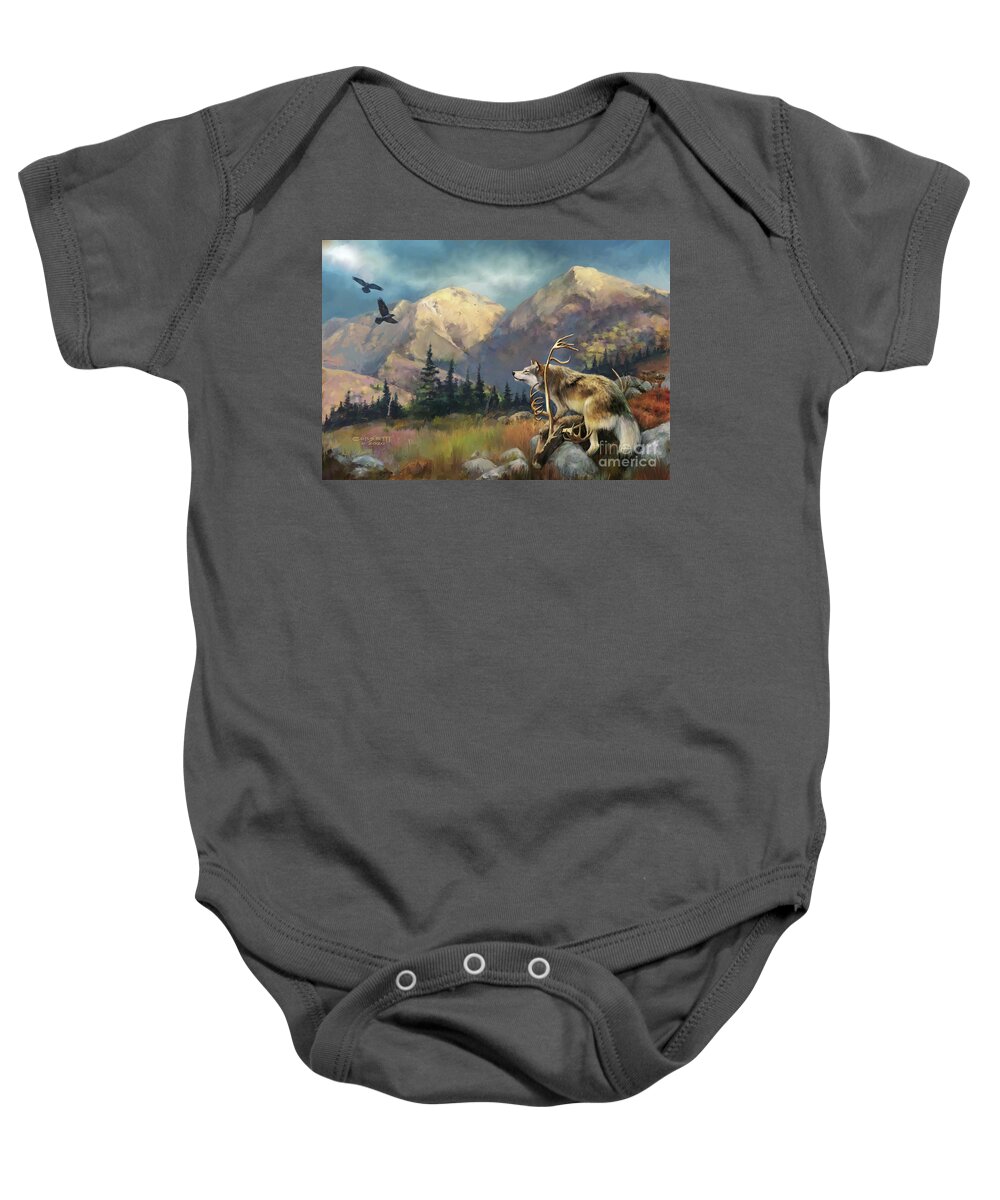 Amorak Baby Onesie featuring the painting Guardian of the Prey by Robert Corsetti