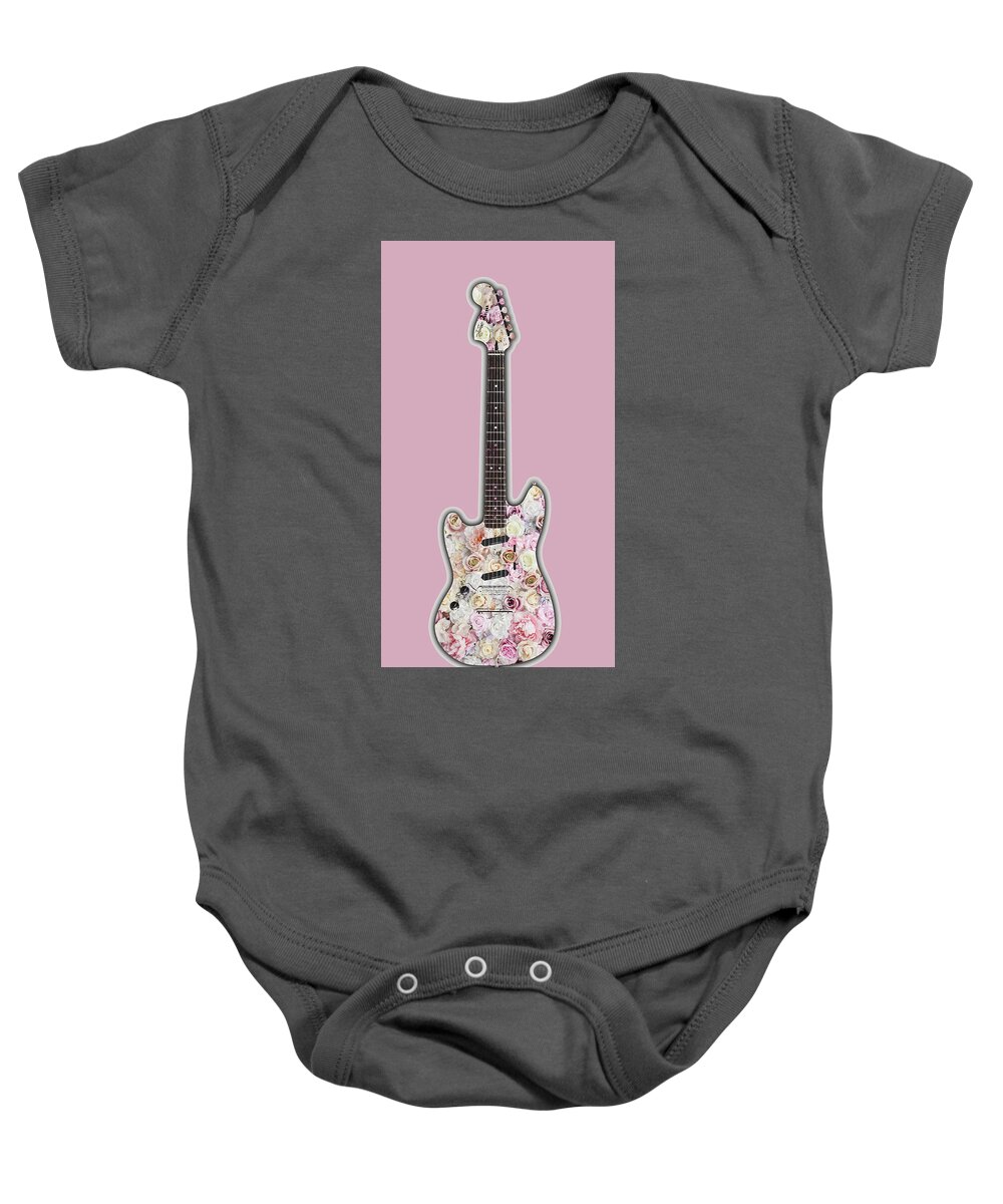 Guitar Baby Onesie featuring the painting Guitar Flowers Floral by Tony Rubino