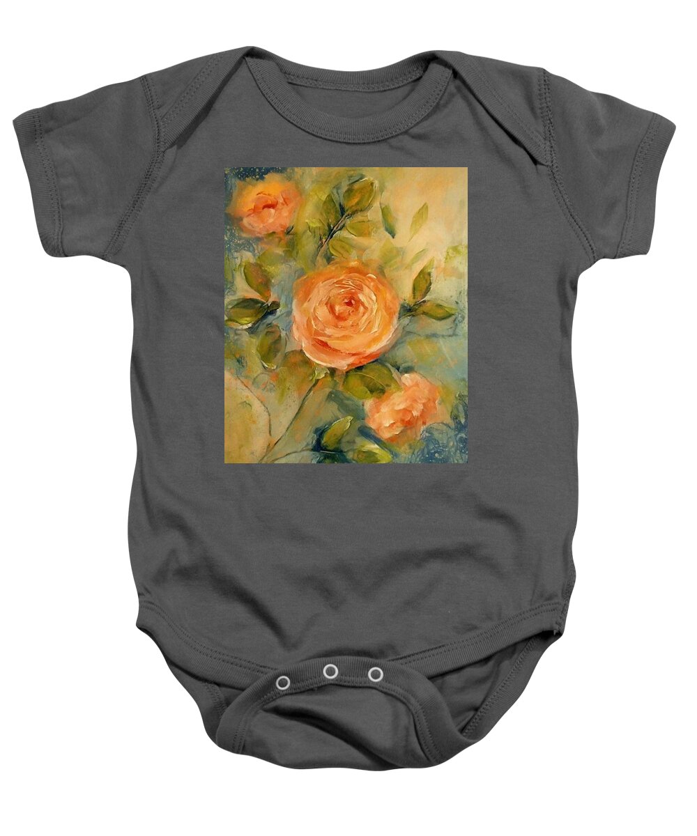 Rose Baby Onesie featuring the painting Happy But Missing Mom Day Floral Painting by Lisa Kaiser
