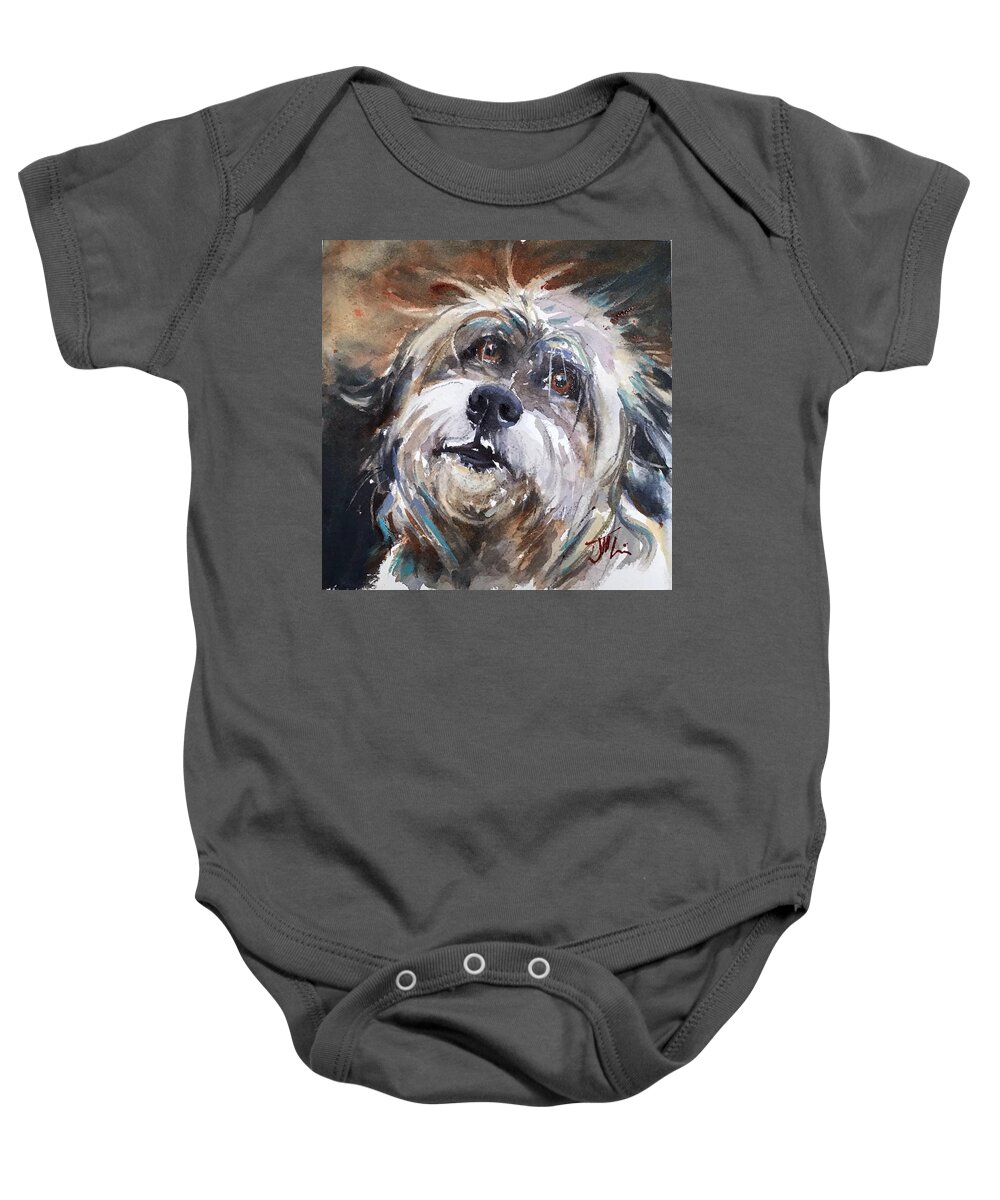 Dog Baby Onesie featuring the painting Happy by Judith Levins