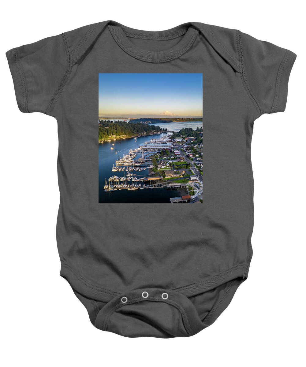 Drone Baby Onesie featuring the photograph Harbor Boats 4x5 by Clinton Ward
