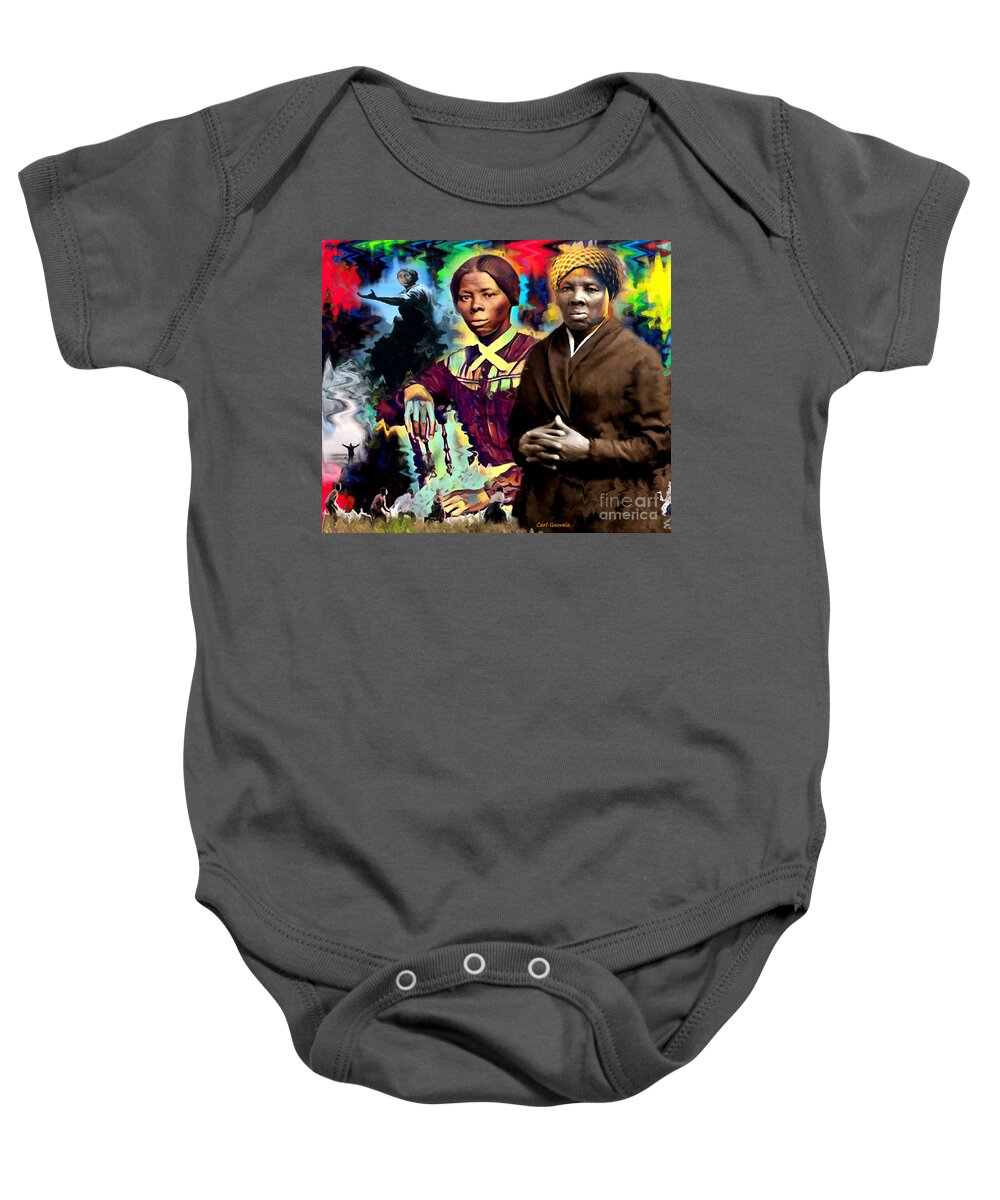 Harriet Tubman Art Baby Onesie featuring the mixed media Harriet Tubman by Carl Gouveia