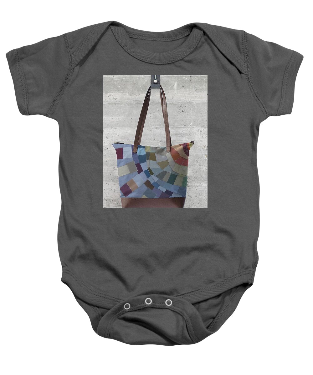  Baby Onesie featuring the mixed media Harvest Sun Bag by Nancy Graham