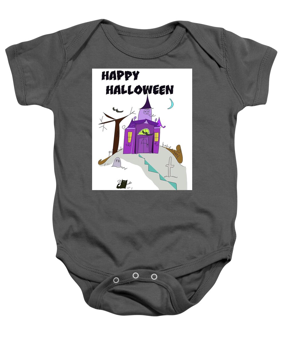 Halloween Baby Onesie featuring the digital art Haunted House by Ashley Rice