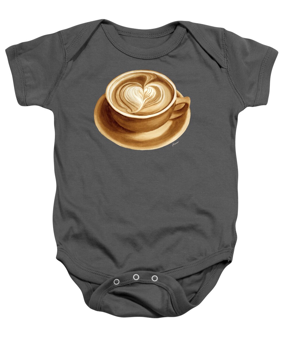 Coffee Art Baby Onesie featuring the painting Heart Latte II - solid background by Hailey E Herrera