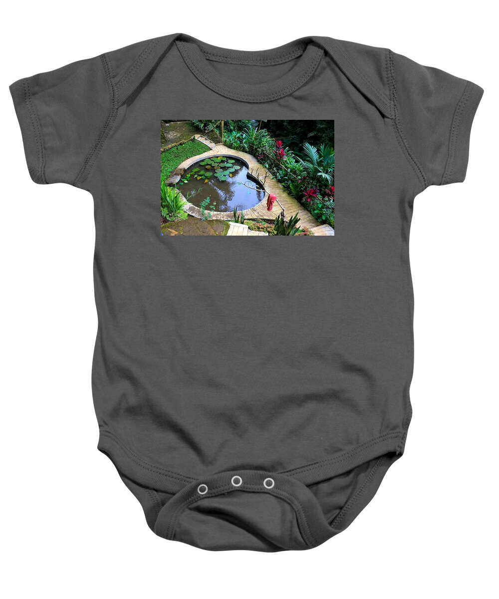 Heart Baby Onesie featuring the digital art Heart-shaped pond with water lilies by Worldvibes1
