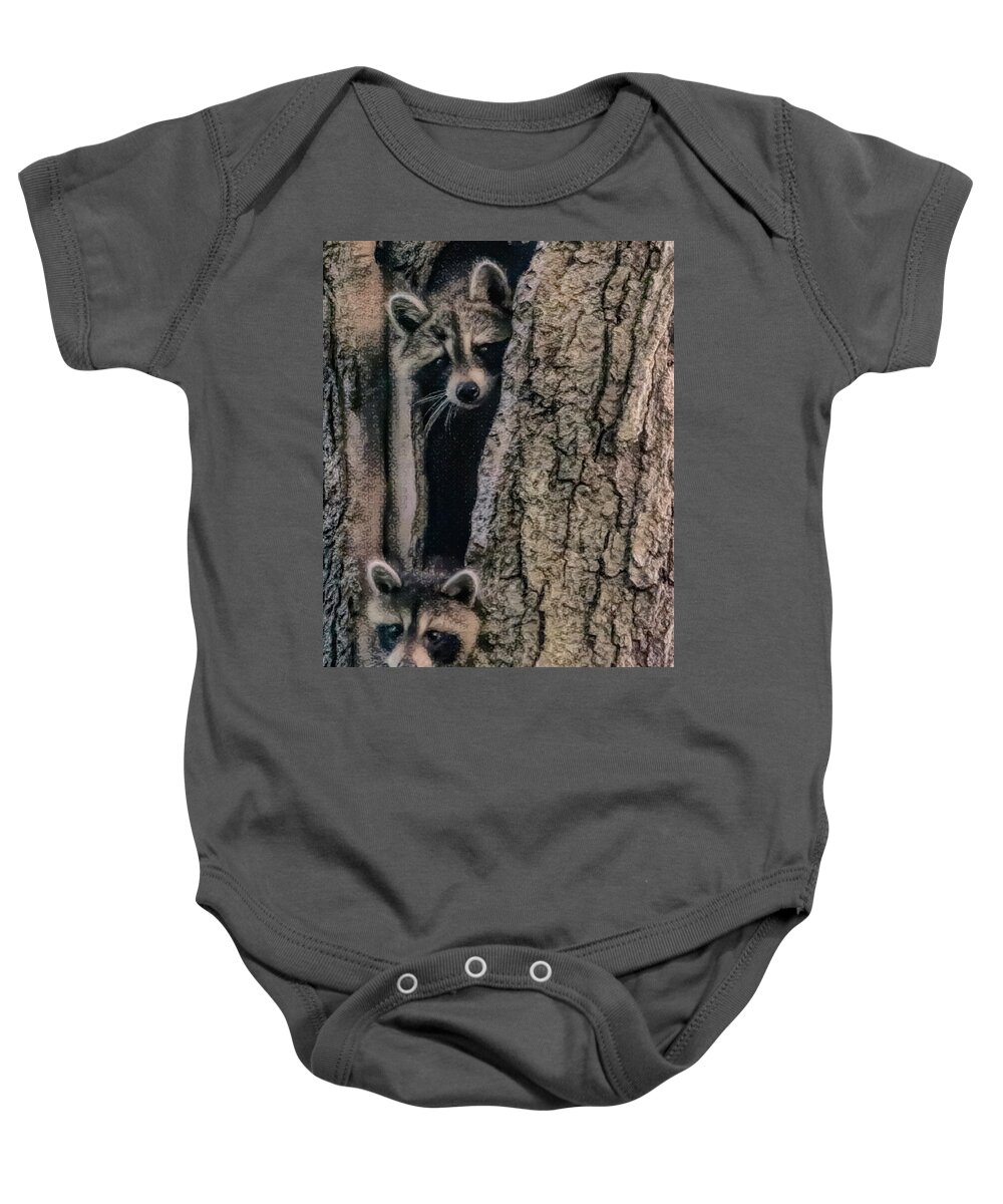 Racoon Baby Onesie featuring the photograph Hello Neighbor by ChelleAnne Paradis