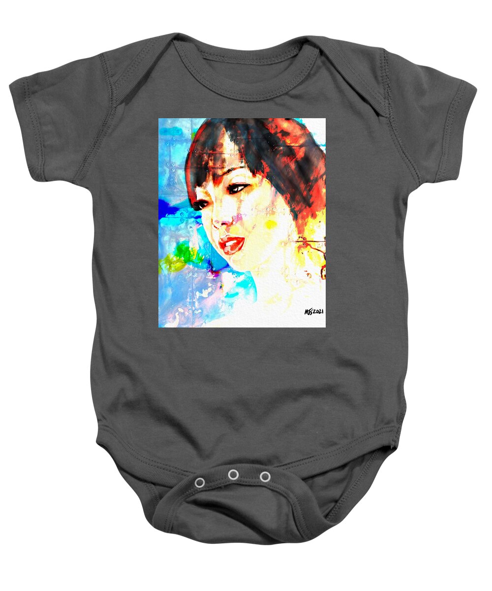 Portrait Baby Onesie featuring the digital art Her Face In The Morning by Michael Kallstrom