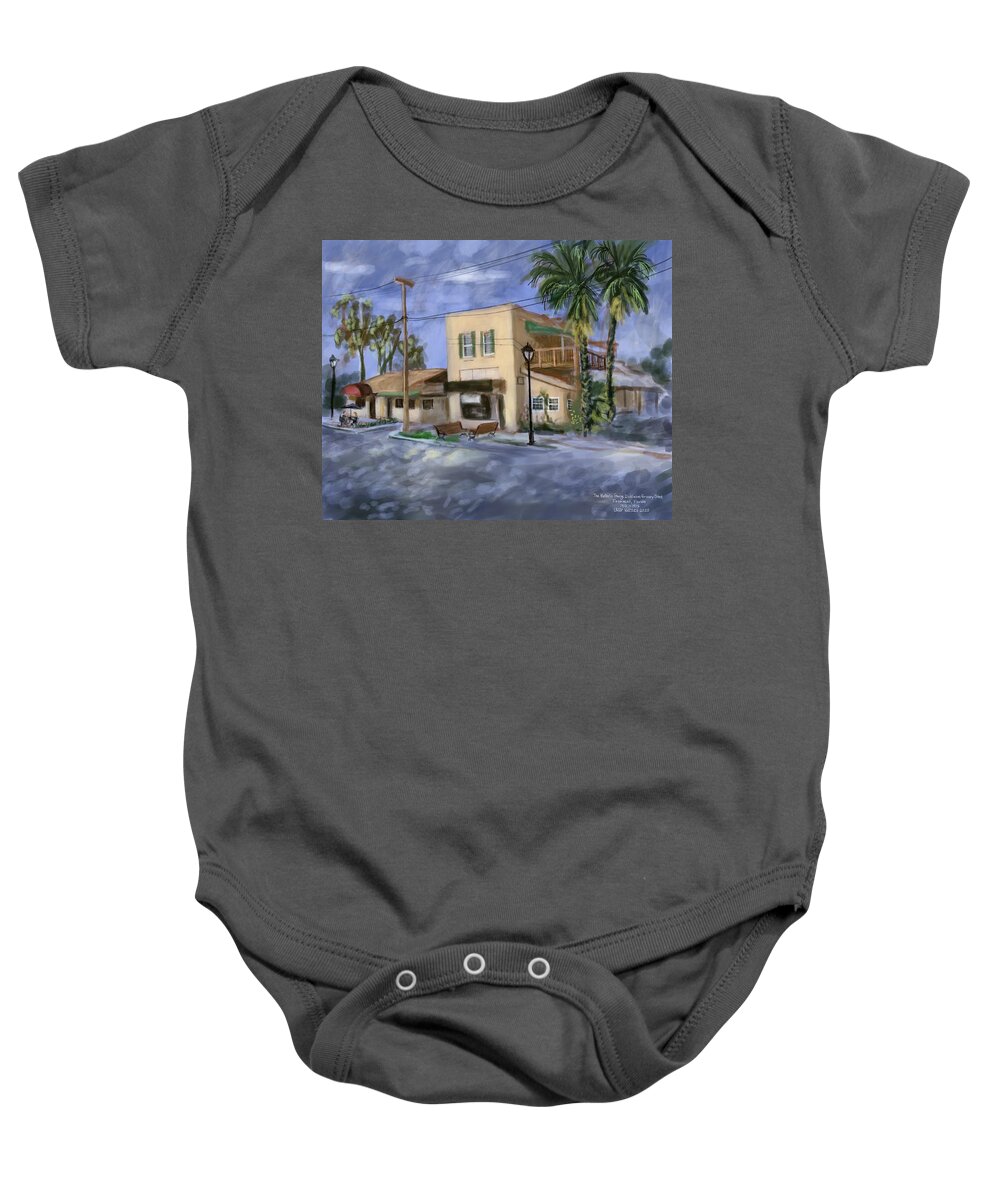 Inverness Baby Onesie featuring the digital art Historic George Dickinson Grocery Store, Inverness, Florida by Larry Whitler