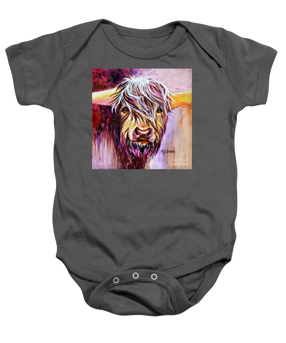 Cow Baby Onesie featuring the painting Holy Cow by Maria Barry