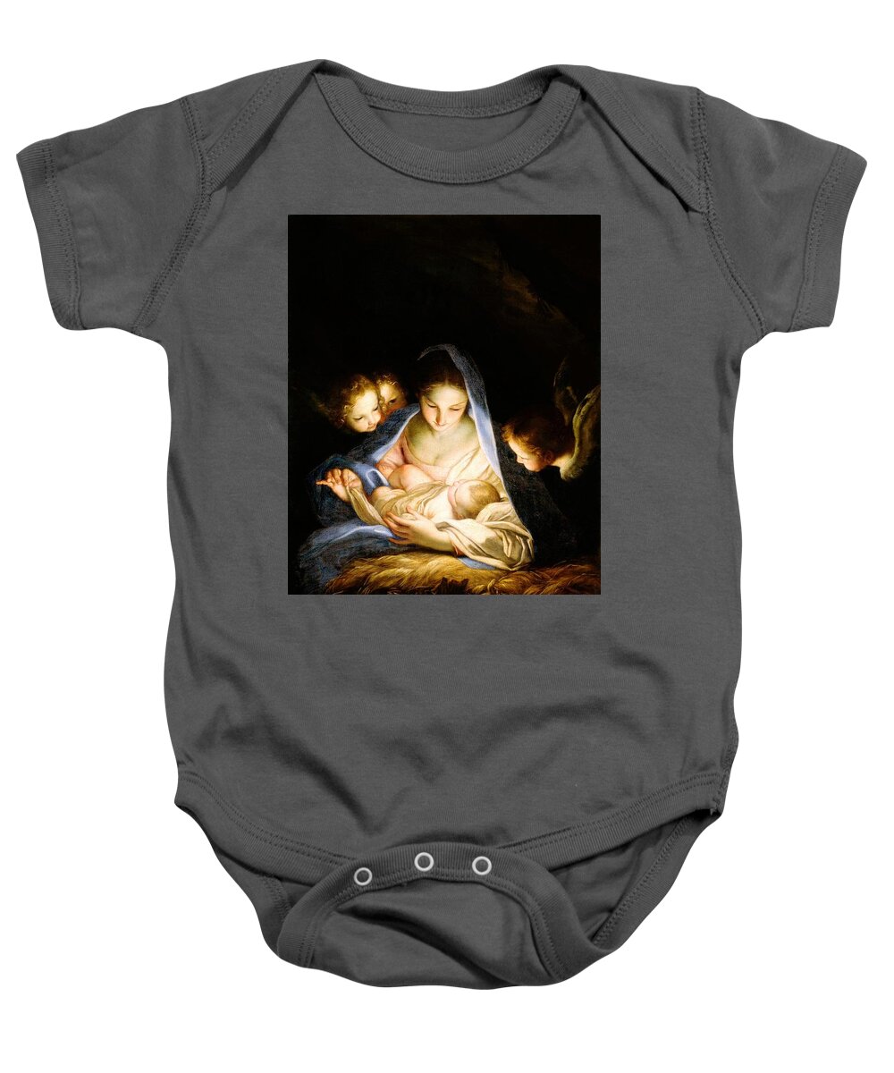 Christmas Baby Onesie featuring the painting Holy Night by Pam Neilands