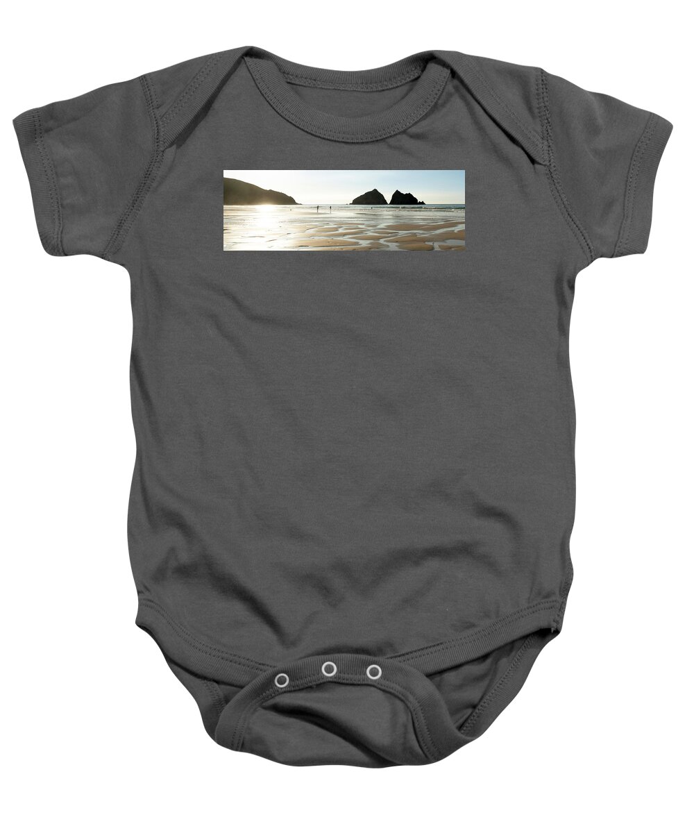 Cornwall Baby Onesie featuring the photograph Holywell Beach and Gull Rock Cornwall 2 by Sonny Ryse