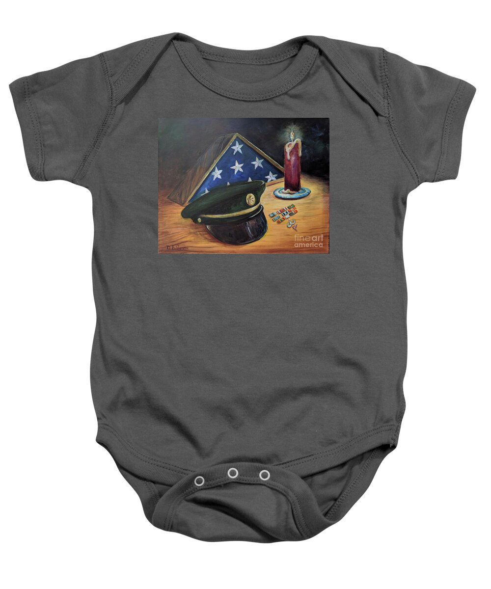 Memorial For Soldier Baby Onesie featuring the painting Honored by Deborah Smith