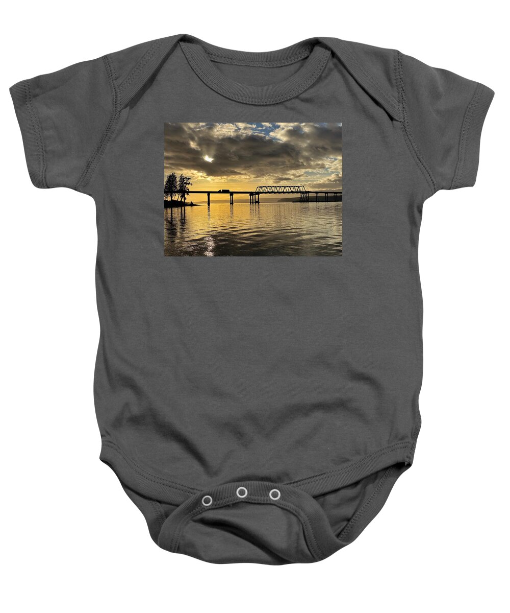 Bridge Baby Onesie featuring the photograph Hood Canal Floating Bridge by Jerry Abbott