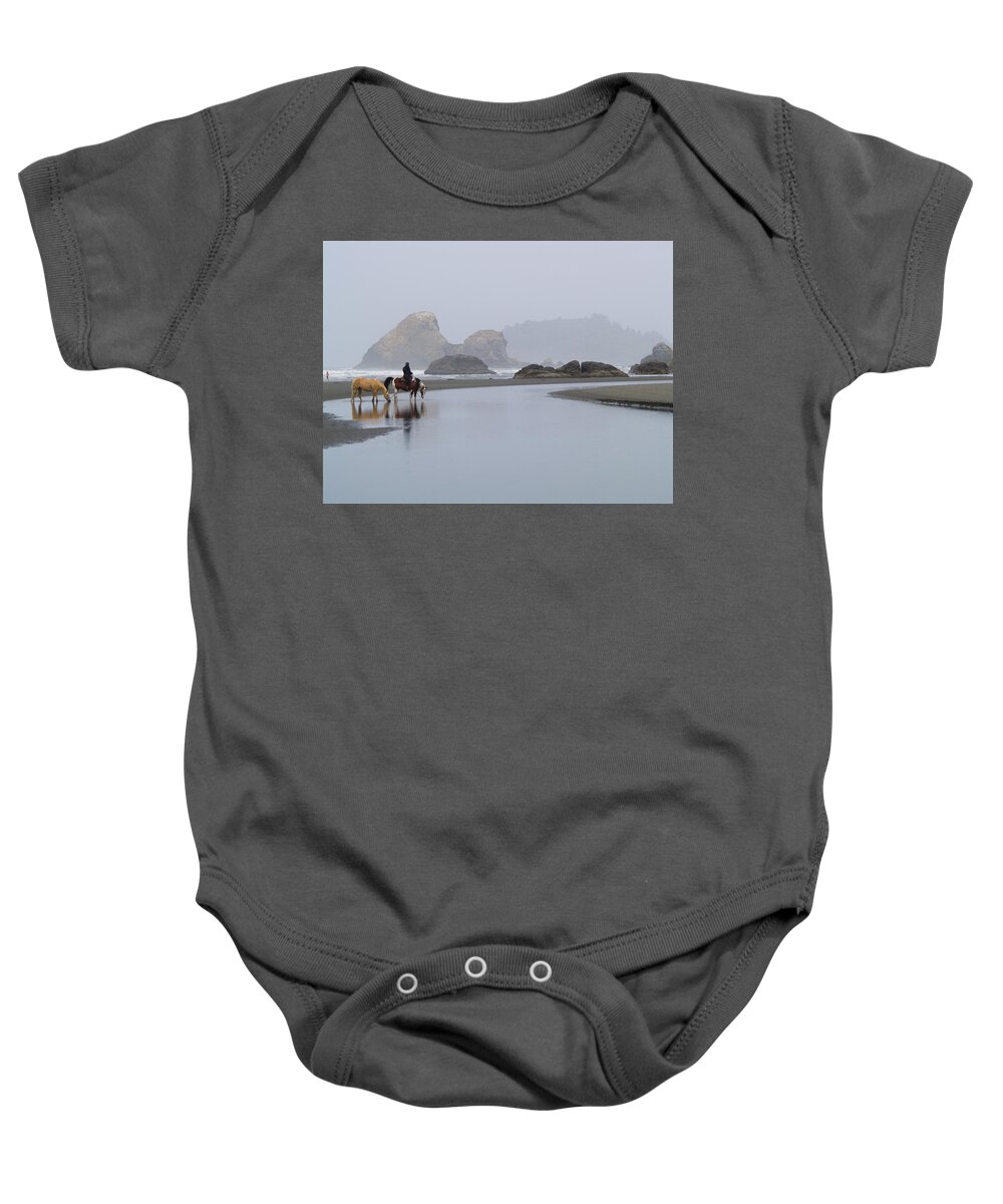 Horse Baby Onesie featuring the photograph Horse Watering by Grey Coopre