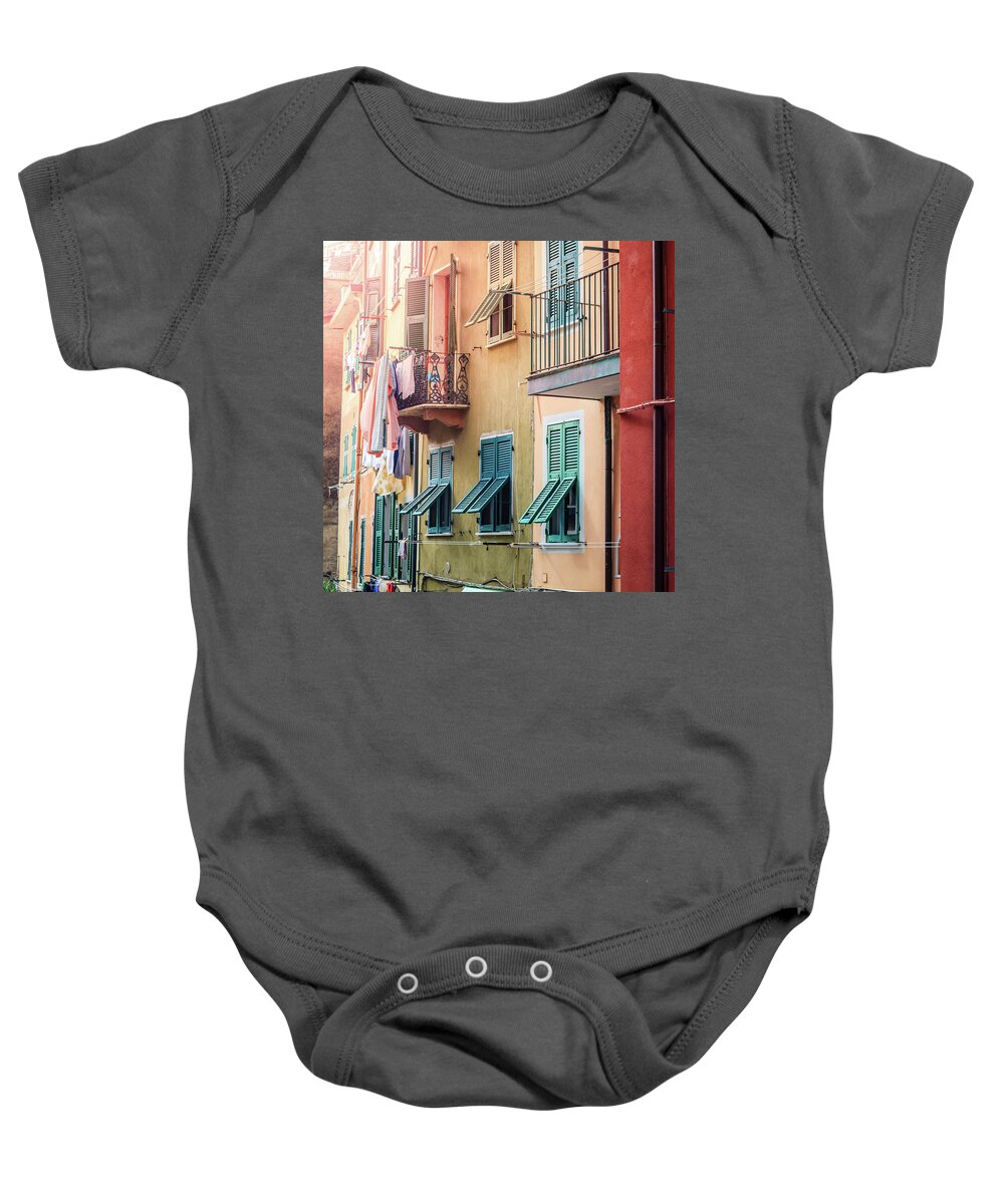 Cinque Terre Baby Onesie featuring the photograph Houses of Riomaggiore by Alexey Stiop