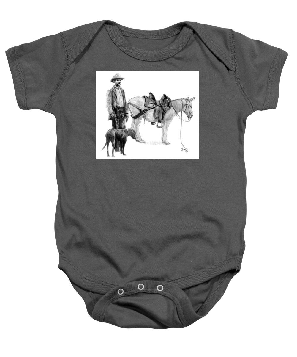 Hunter Baby Onesie featuring the drawing Hunter by Todd Cooper