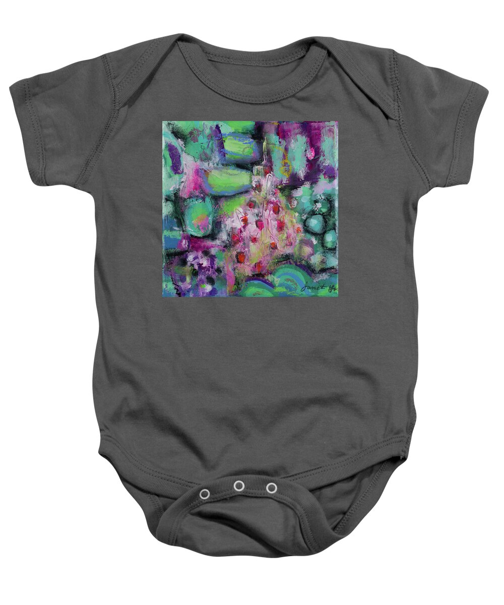 Abstract Baby Onesie featuring the painting Icing in a Strawberry Cake by Janet Yu