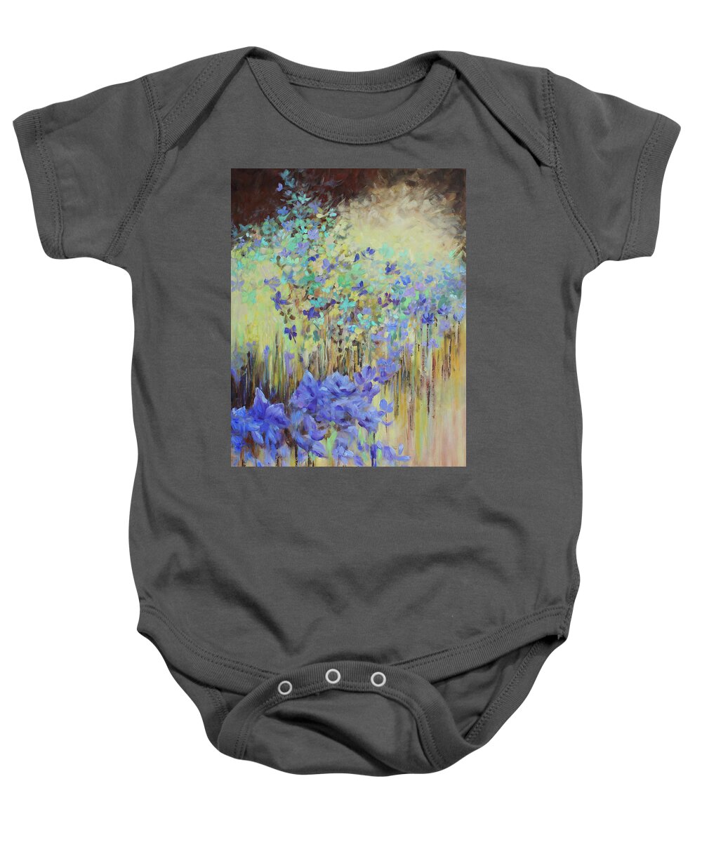 Iris Baby Onesie featuring the painting In Flight by Jo Smoley