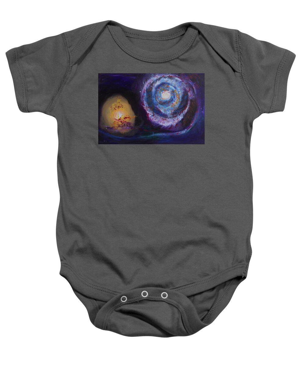 Whirlpool Nebula Baby Onesie featuring the painting In The Beginning by Evelyn Snyder