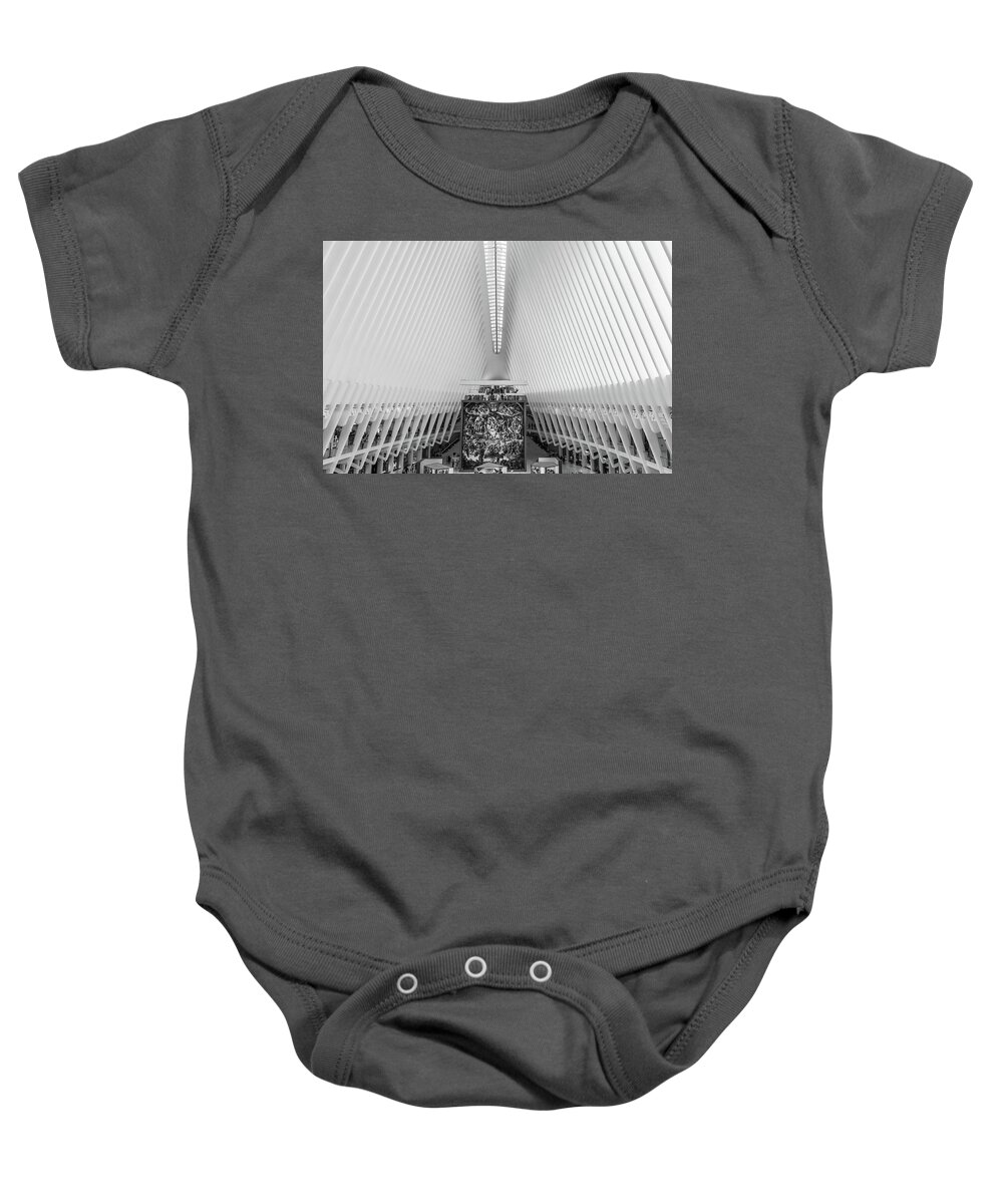 World Trade Center Baby Onesie featuring the photograph Inside Oculus in Black and White by Elvira Peretsman