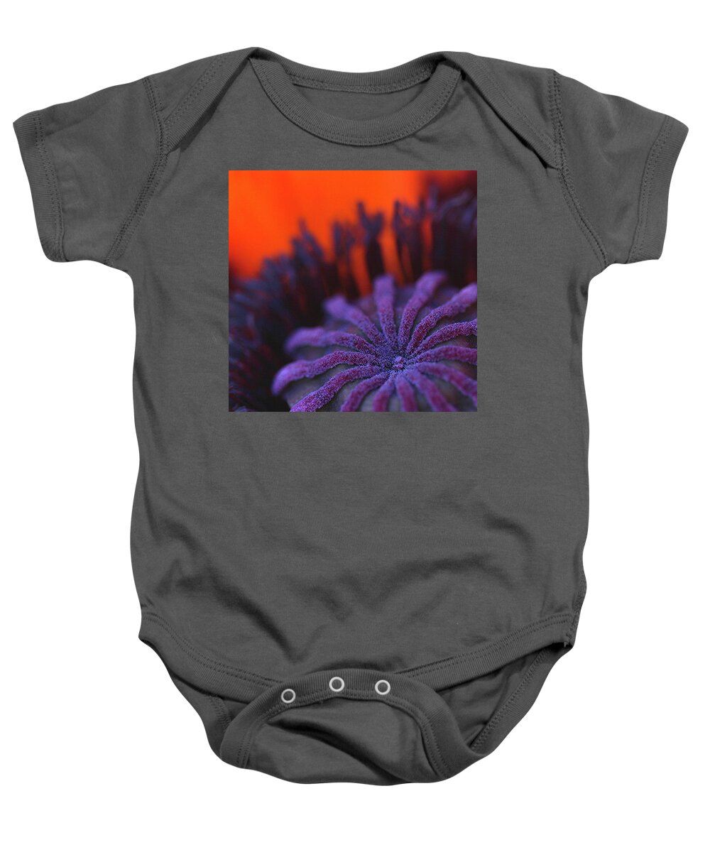 Macro Baby Onesie featuring the photograph Inside Poppy 0607 by Julie Powell
