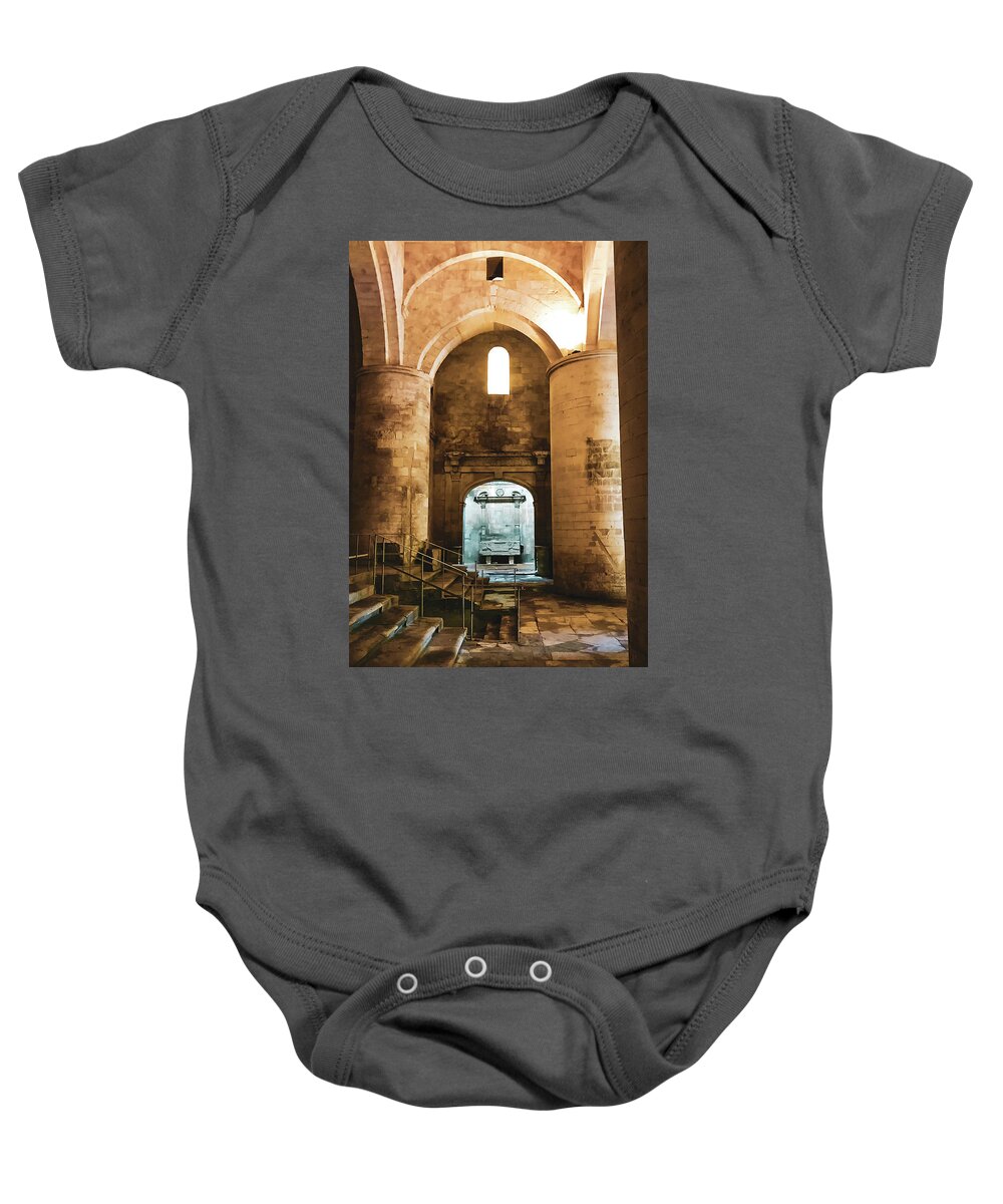 Alyscamps Baby Onesie featuring the photograph Interior of St. Honoratus in Arles by Donna Martin