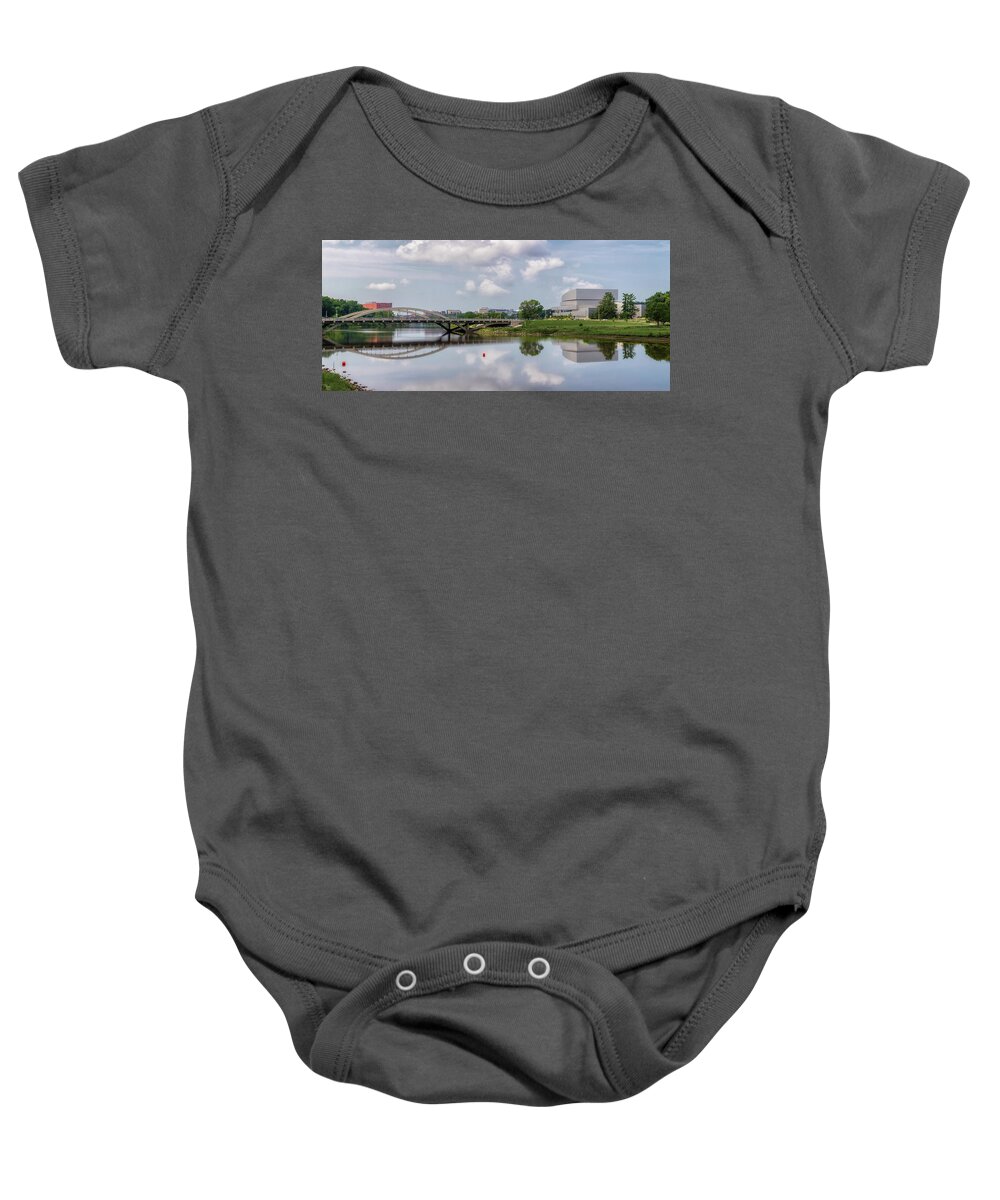 Iowa City Baby Onesie featuring the photograph Iowa City - Park Road Bridge Panorama by Susan Rissi Tregoning