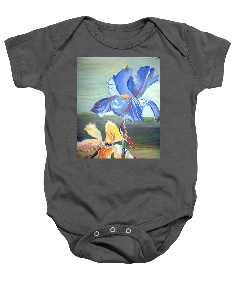 Iris Baby Onesie featuring the painting Blue and yellow Iris  by Genevieve Holland