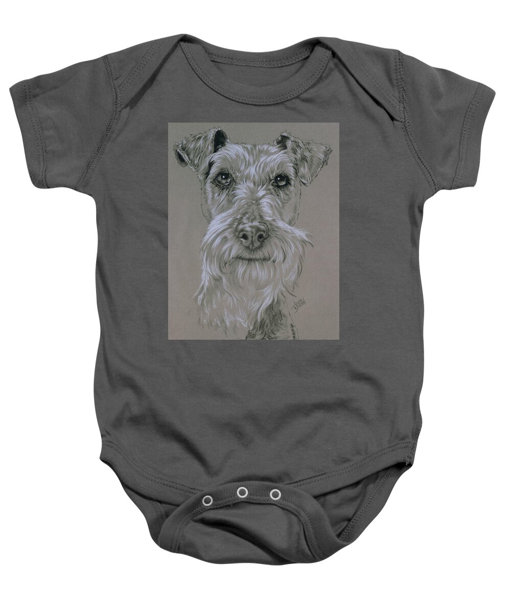 Purebred Baby Onesie featuring the drawing Irish Terrier Portrait in Graphite by Barbara Keith