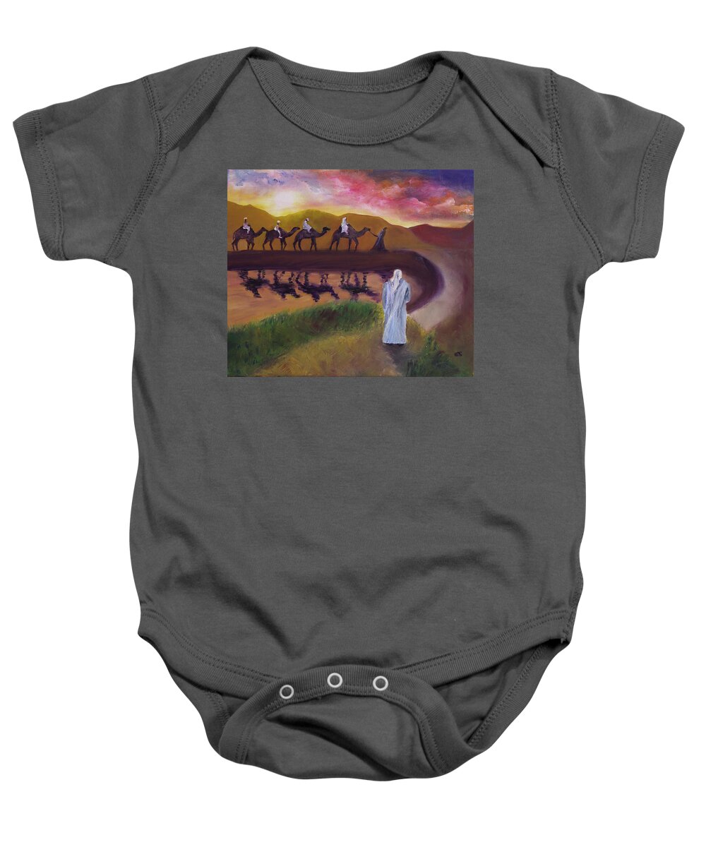 Genesis Baby Onesie featuring the painting Isaac's Bride by Evelyn Snyder