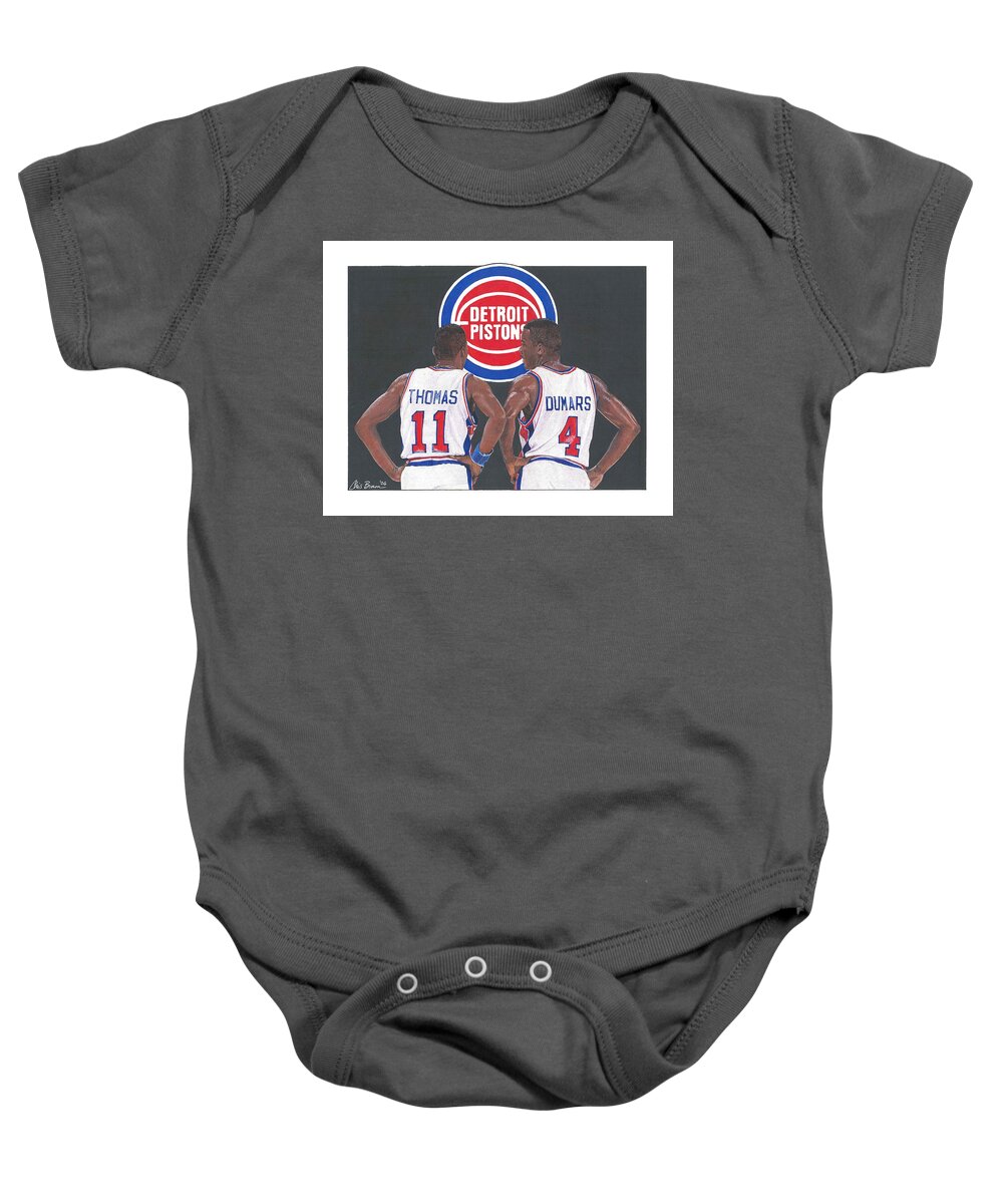 Detroit Pistons Baby Onesie featuring the drawing Isiah Thomas and Joe Dumars by Chris Brown